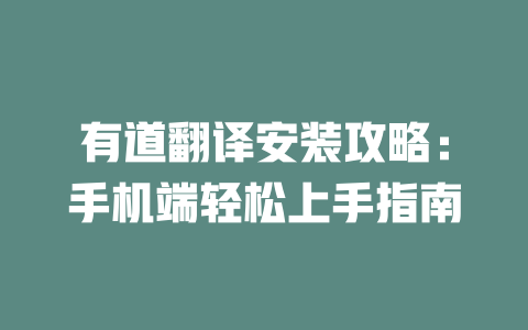 有道翻译安装攻略：手机端轻松上手指南 二