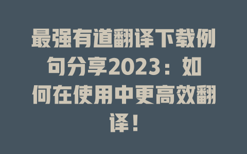 最强有道翻译下载例句分享2023：如何在使用中更高效翻译！ 二