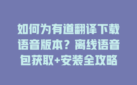 如何为有道翻译下载语音版本？离线语音包获取+安装全攻略 二