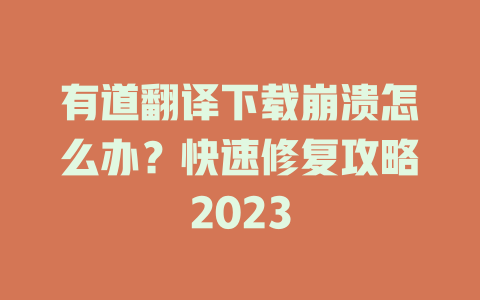 有道翻译下载崩溃怎么办？快速修复攻略2023 二